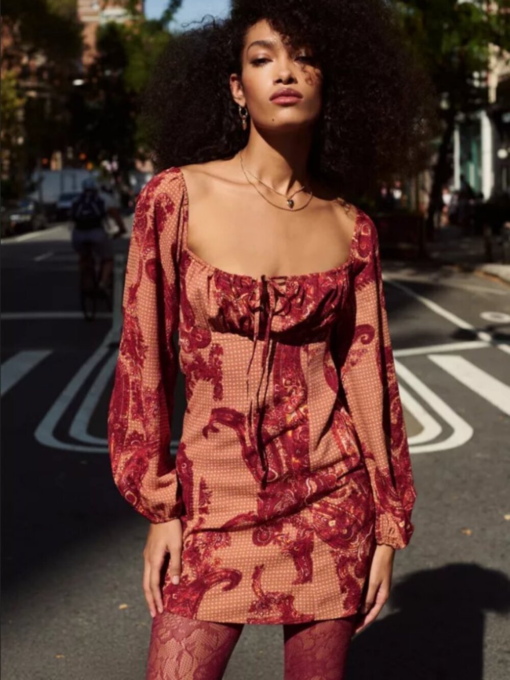Urban Outfitters Vivienne Printed Long Sleeve Mini Dress Boho Peasant Size S NWT